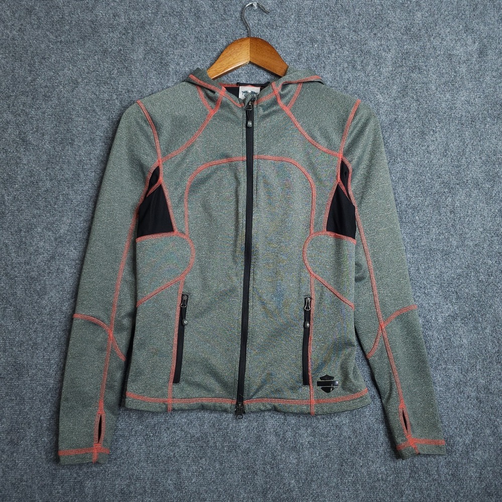 Harley Davidson Genesee Hoodie Jacket Womens Small Gray Full Zip Performance - Picture 2 of 11